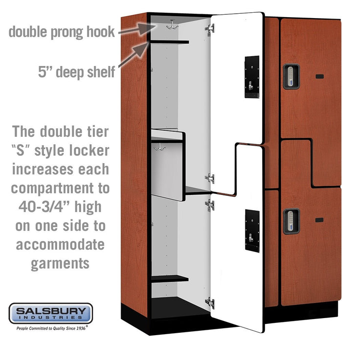 Salsbury 18" Wide Double Tier 'S' Style Designer Wood Locker - 3 Wide - 6 Feet High - 18 Inches Deep - Cherry - Silver Electronic Locks - Sweatfully