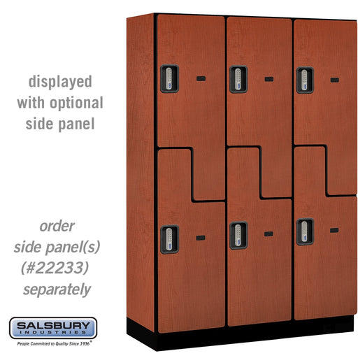 Salsbury 18" Wide Double Tier 'S' Style Designer Wood Locker - 3 Wide - 6 Feet High - 18 Inches Deep - Cherry - Silver Electronic Locks - Sweatfully
