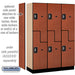 Salsbury 18" Wide Double Tier 'S' Style Designer Wood Locker - 3 Wide - 6 Feet High - 18 Inches Deep - Cherry - Silver Resettable Combination Locks - Sweatfully