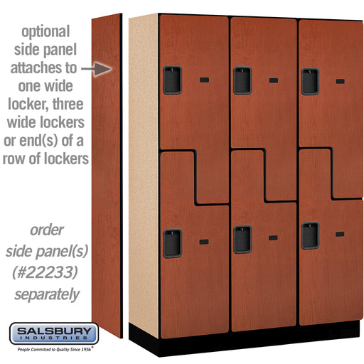 Salsbury 18" Wide Double Tier 'S' Style Designer Wood Locker - 3 Wide - 6 Feet High - 18 Inches Deep - Cherry - Hasps - Sweatfully