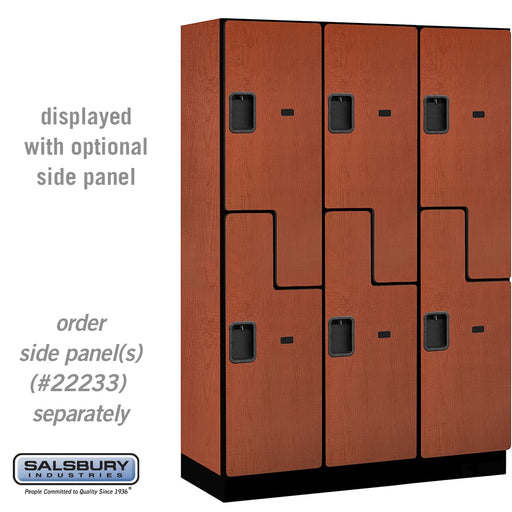 Salsbury 18" Wide Double Tier 'S' Style Designer Wood Locker - 3 Wide - 6 Feet High - 18 Inches Deep - Cherry - Hasps - Sweatfully