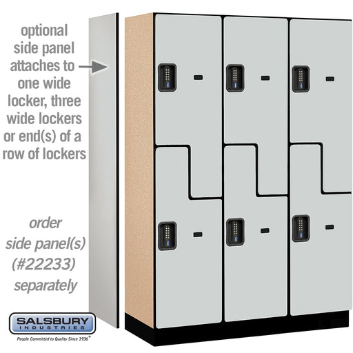 Salsbury 18" Wide Double Tier 'S' Style Designer Wood Locker - 3 Wide - 6 Feet High - 18 Inches Deep - Gray - Black Electronic Locks - Sweatfully
