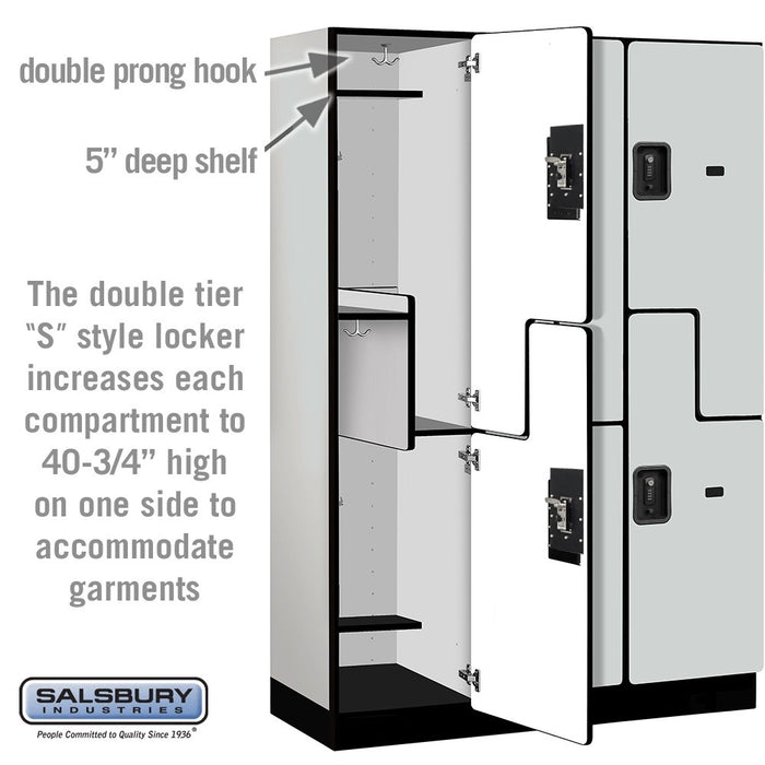 Salsbury 18" Wide Double Tier 'S' Style Designer Wood Locker - 3 Wide - 6 Feet High - 18 Inches Deep - Gray - Black Resettable Combination Locks - Sweatfully