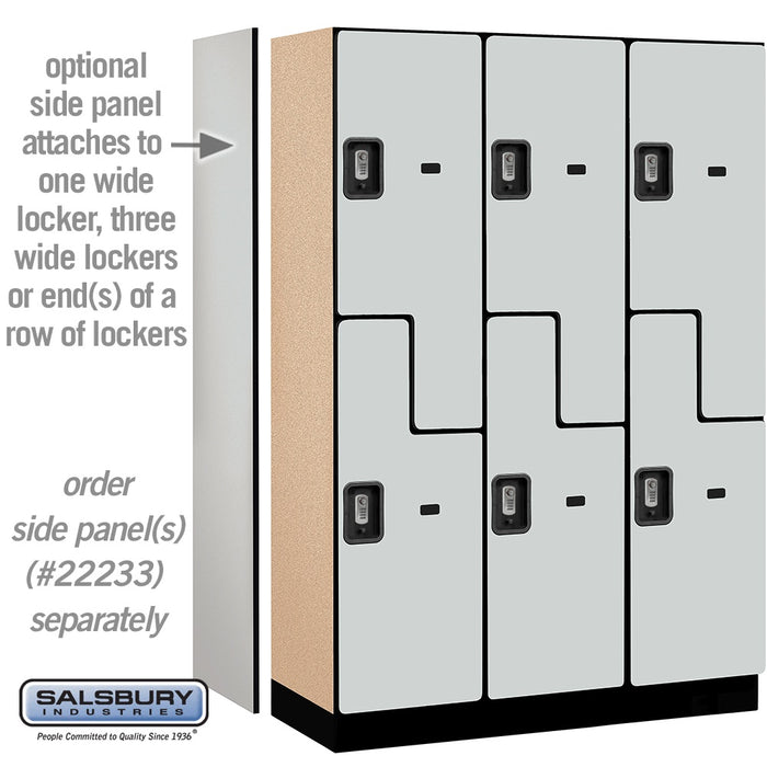 Salsbury 18" Wide Double Tier 'S' Style Designer Wood Locker - 3 Wide - 6 Feet High - 18 Inches Deep - Gray - Silver Resettable Combination Locks - Sweatfully