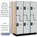 Salsbury 18" Wide Double Tier 'S' Style Designer Wood Locker - 3 Wide - 6 Feet High - 18 Inches Deep - Gray - Silver Resettable Combination Locks - Sweatfully
