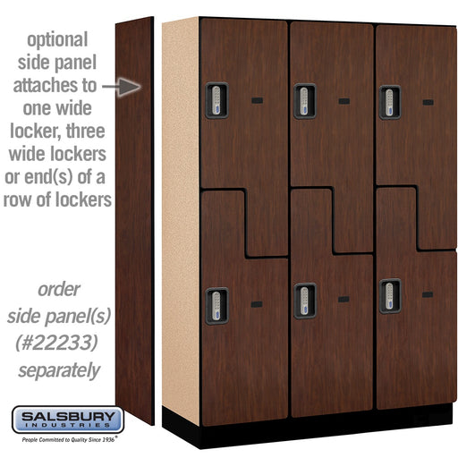 Salsbury 18" Wide Double Tier 'S' Style Designer Wood Locker - 3 Wide - 6 Feet High - 18 Inches Deep - Mahogany - Silver Electronic Locks - Sweatfully