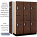 Salsbury 18" Wide Double Tier 'S' Style Designer Wood Locker - 3 Wide - 6 Feet High - 18 Inches Deep - Mahogany - Silver Electronic Locks - Sweatfully