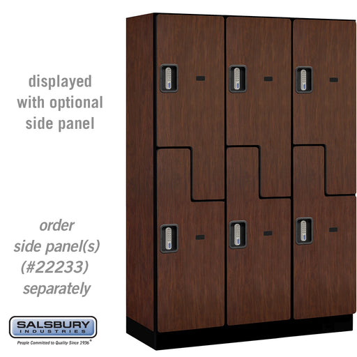 Salsbury 18" Wide Double Tier 'S' Style Designer Wood Locker - 3 Wide - 6 Feet High - 18 Inches Deep - Mahogany - Silver Electronic Locks - Sweatfully