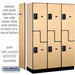 Salsbury 18" Wide Double Tier 'S' Style Designer Wood Locker - 3 Wide - 6 Feet High - 18 Inches Deep - Maple - Black Resettable Combination Locks - Sweatfully