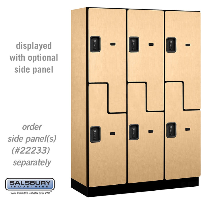 Salsbury 18" Wide Double Tier 'S' Style Designer Wood Locker - 3 Wide - 6 Feet High - 18 Inches Deep - Maple - Black Resettable Combination Locks - Sweatfully