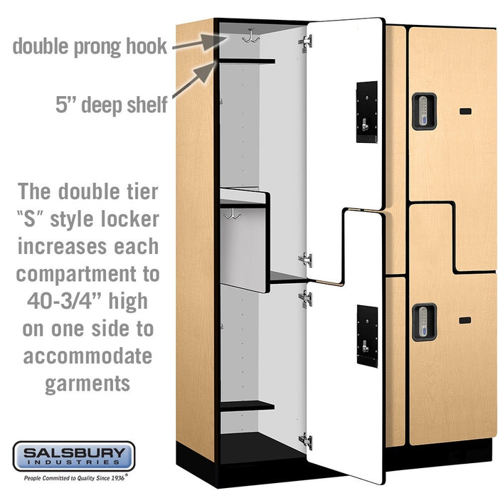 Salsbury 18" Wide Double Tier 'S' Style Designer Wood Locker - 3 Wide - 6 Feet High - 18 Inches Deep - Maple - Silver Electronic Locks - Sweatfully