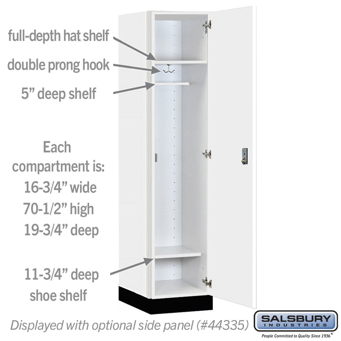 Salsbury 18" Wide Premier Wood Locker - Single Tier - 1 Wide - 6 Feet High - 21" Deep - Arctic White - Resettable Combination Locks - Sweatfully