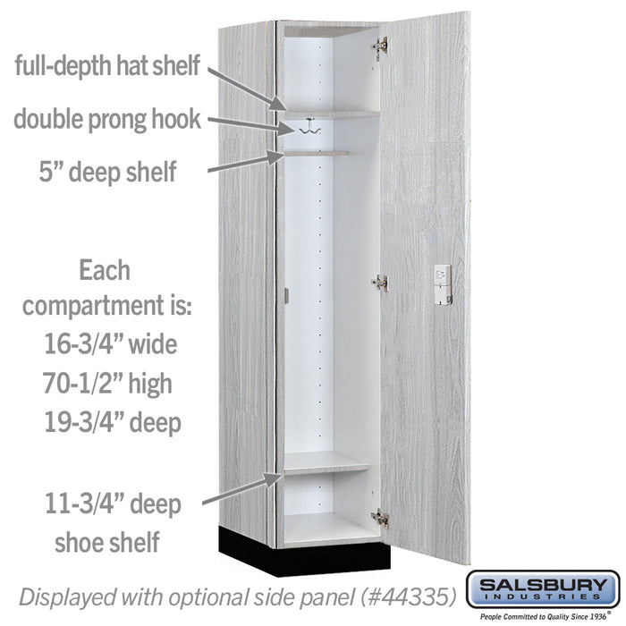 Salsbury 18" Wide Premier Wood Locker - Single Tier - 1 Wide - 6 Feet High - 21" Deep - Silver Teak - Electronic Locks - Sweatfully
