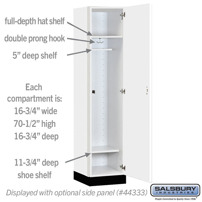 Salsbury 18" Wide Premier Wood Locker - Single Tier - 1 Wide - 6 Feet High - 18" Deep - Arctic White - Hasps - Sweatfully