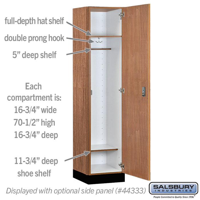 Salsbury 18" Wide Premier Wood Locker - Single Tier - 1 Wide - 6 Feet High - 18" Deep - Red Oak - Resettable Combination Locks - Sweatfully