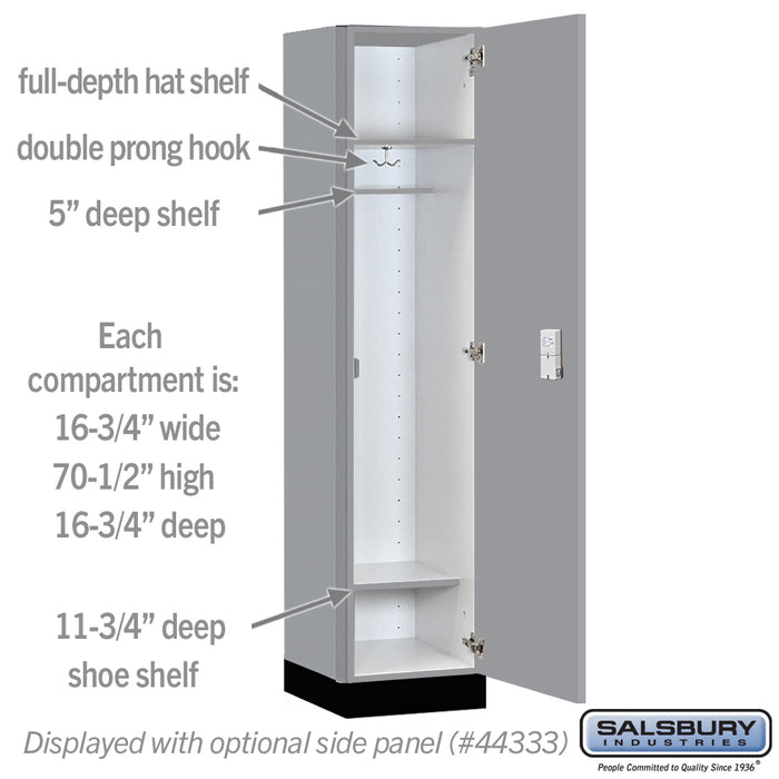 Salsbury 18" Wide Premier Wood Locker - Single Tier - 1 Wide - 6 Feet High - 18" Deep - Winter Fog - Electronic Locks - Sweatfully