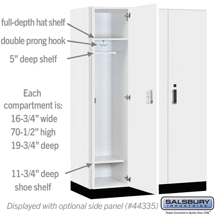 Salsbury 18" Wide Premier Wood Locker - Single Tier - 3 Wide - 6 Feet High - 21" Deep - Arctic White - Electronic Locks - Sweatfully