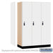 Salsbury 18" Wide Premier Wood Locker - Single Tier - 3 Wide - 6 Feet High - 21" Deep - Arctic White - Resettable Combination Locks - Sweatfully