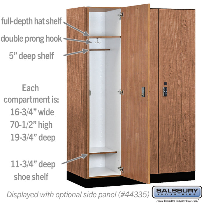 Salsbury 18" Wide Premier Wood Locker - Single Tier - 3 Wide - 6 Feet High - 21" Deep - Red Oak - Resettable Combination Locks - Sweatfully