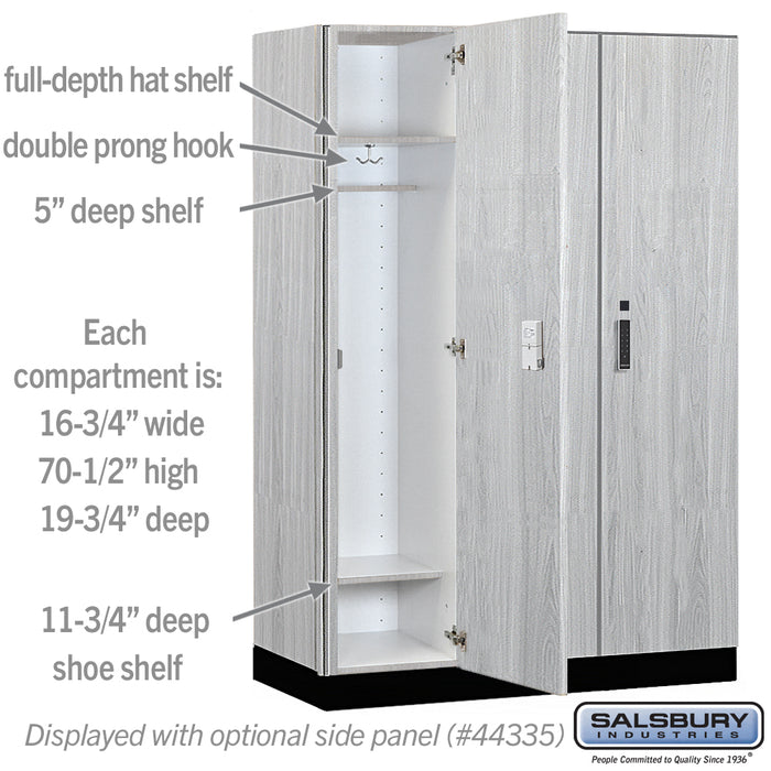 Salsbury 18" Wide Premier Wood Locker - Single Tier - 3 Wide - 6 Feet High - 21" Deep - Silver Teak - Electronic Locks - Sweatfully