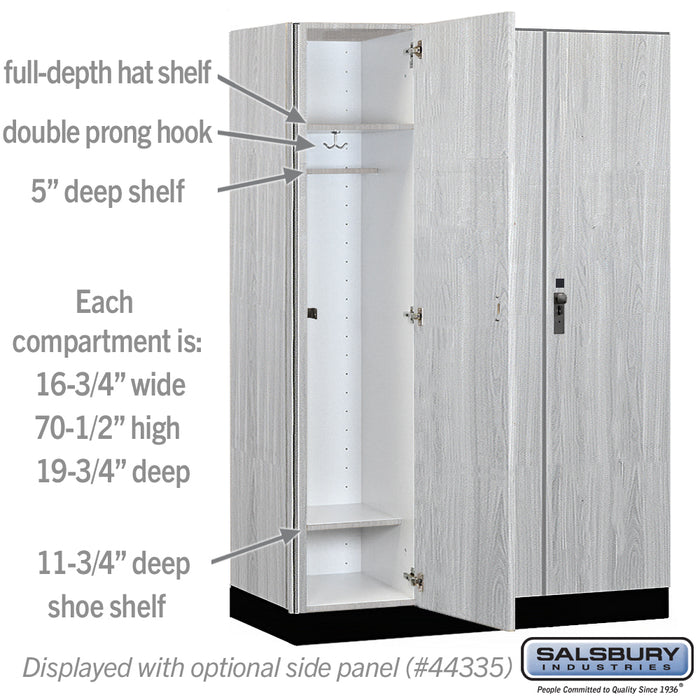 Salsbury 18" Wide Premier Wood Locker - Single Tier - 3 Wide - 6 Feet High - 21" Deep - Silver Teak - Hasps - Sweatfully