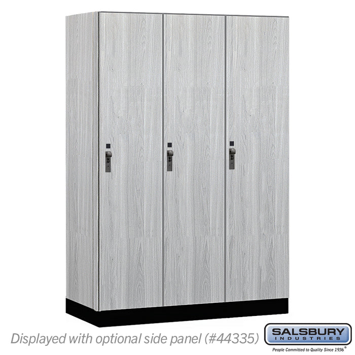 Salsbury 18" Wide Premier Wood Locker - Single Tier - 3 Wide - 6 Feet High - 21" Deep - Silver Teak - Hasps - Sweatfully