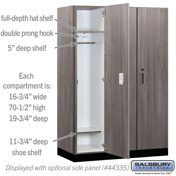 Salsbury 18" Wide Premier Wood Locker - Single Tier - 3 Wide - 6 Feet High - 21" Deep - Skyline Walnut - Electronic Locks - Sweatfully