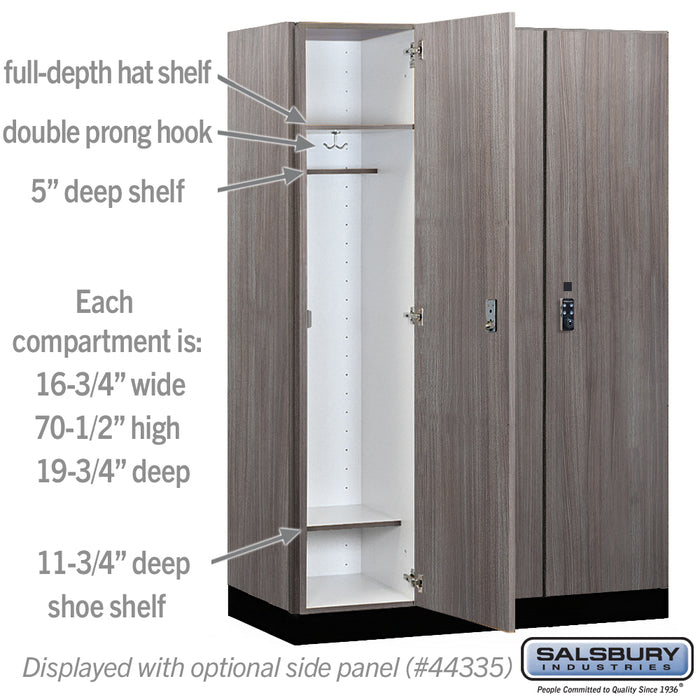 Salsbury 18" Wide Premier Wood Locker - Single Tier - 3 Wide - 6 Feet High - 21" Deep - Skyline Walnut - Resettable Combination Locks - Sweatfully
