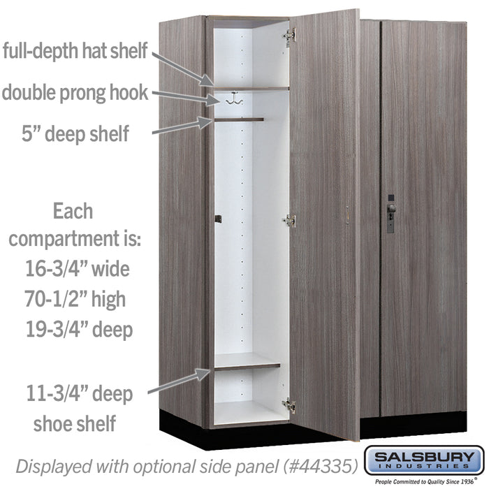 Salsbury 18" Wide Premier Wood Locker - Single Tier - 3 Wide - 6 Feet High - 21" Deep - Skyline Walnut - Hasps - Sweatfully