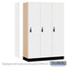 Salsbury 18" Wide Premier Wood Locker - Single Tier - 3 Wide - 6 Feet High - 18" Deep - Arctic White - Resettable Combination Locks - Sweatfully