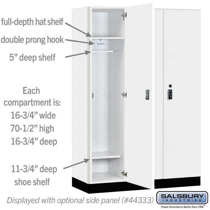 Salsbury 18" Wide Premier Wood Locker - Single Tier - 3 Wide - 6 Feet High - 18" Deep - Arctic White - Resettable Combination Locks - Sweatfully