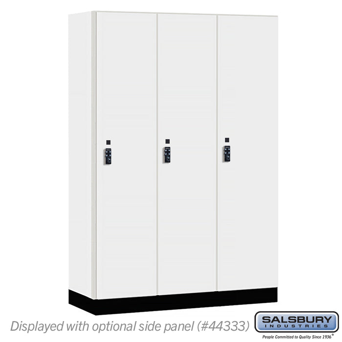 Salsbury 18" Wide Premier Wood Locker - Single Tier - 3 Wide - 6 Feet High - 18" Deep - Arctic White - Resettable Combination Locks - Sweatfully