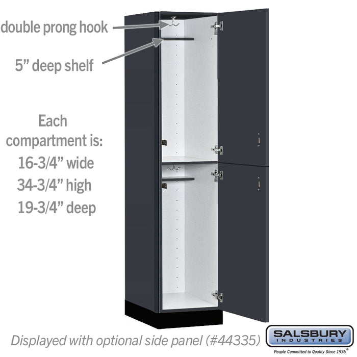 Salsbury 18" Wide Premier Wood Locker - Double Tier - 1 Wide - 6 Feet High - 21" Deep - Carbon Mesh - Hasps - Sweatfully