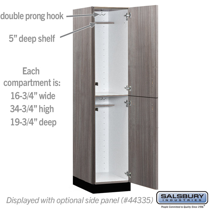 Salsbury 18" Wide Premier Wood Locker - Double Tier - 1 Wide - 6 Feet High - 21" Deep - Skyline Walnut - Hasps - Sweatfully