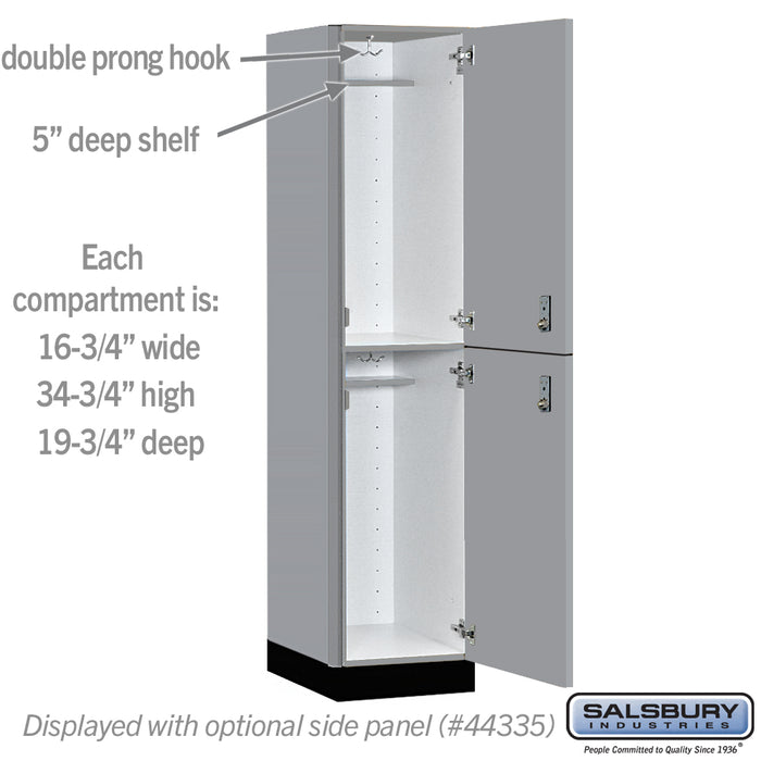 Salsbury 18" Wide Premier Wood Locker - Double Tier - 1 Wide - 6 Feet High - 21" Deep - Winter Fog - Resettable Combination Locks - Sweatfully