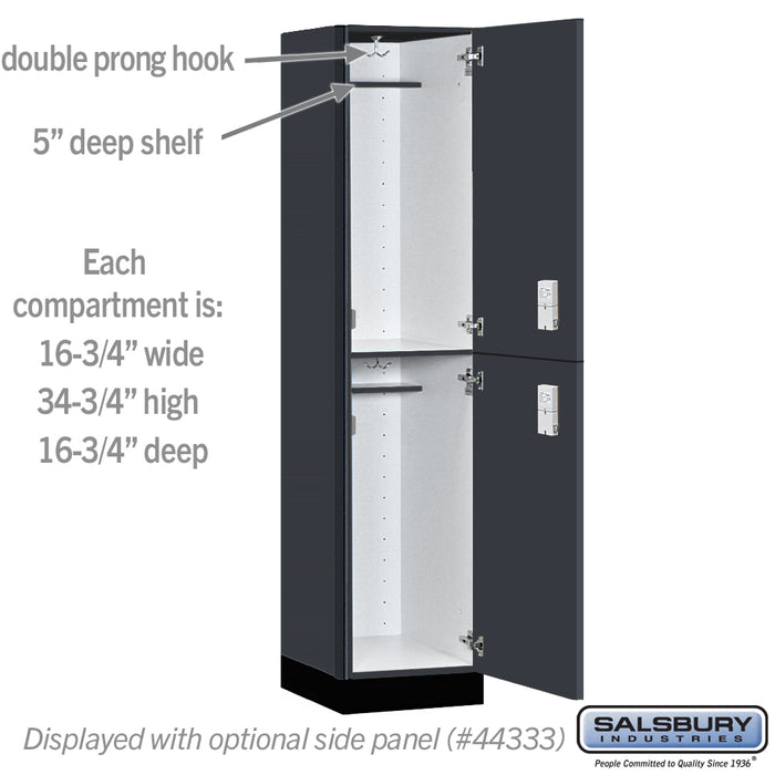 Salsbury 18" Wide Premier Wood Locker - Double Tier - 1 Wide - 6 Feet High - 18" Deep - Carbon Mesh - Electronic Locks - Sweatfully