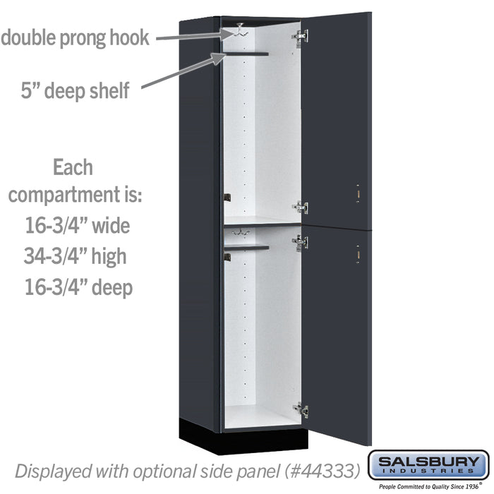 Salsbury 18" Wide Premier Wood Locker - Double Tier - 1 Wide - 6 Feet High - 18" Deep - Carbon Mesh - Hasps - Sweatfully