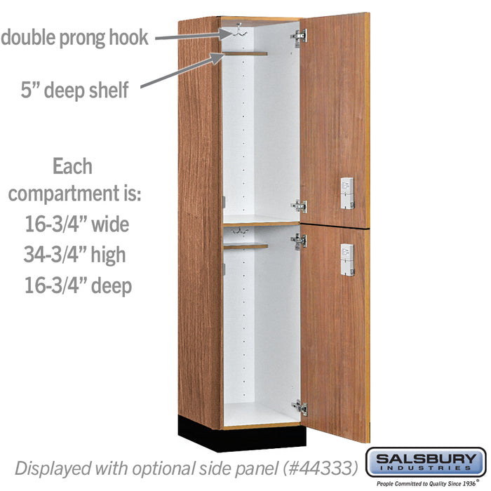 Salsbury 18" Wide Premier Wood Locker - Double Tier - 1 Wide - 6 Feet High - 18" Deep - Red Oak - Electronic Locks - Sweatfully