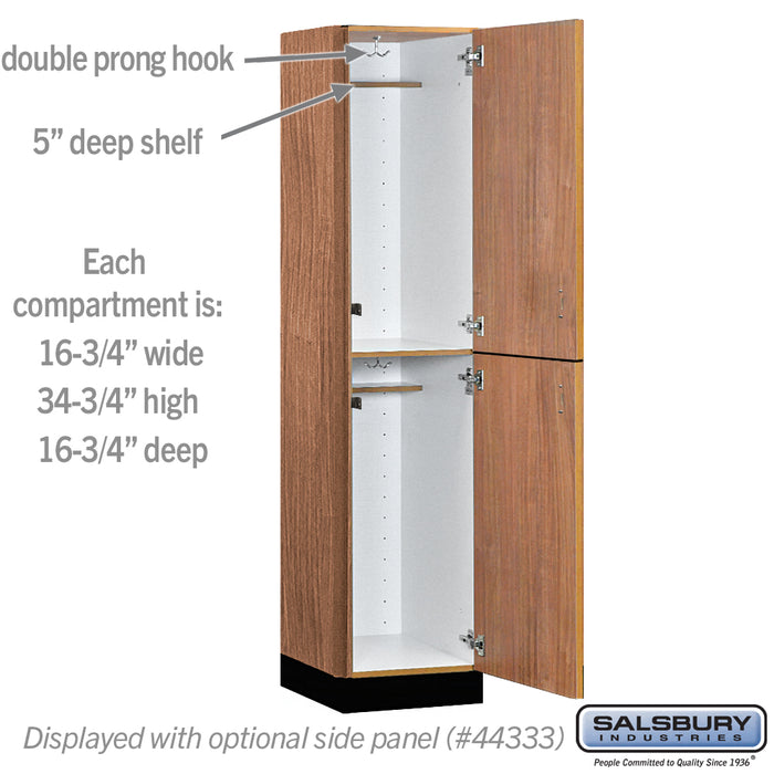 Salsbury 18" Wide Premier Wood Locker - Double Tier - 1 Wide - 6 Feet High - 18" Deep - Red Oak - Hasps - Sweatfully