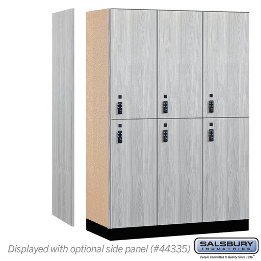 Salsbury 18" Wide Premier Wood Locker - Double Tier - 3 Wide - 6 Feet High - 21" Deep - Silver Teak - Resettable Combination Locks - Sweatfully