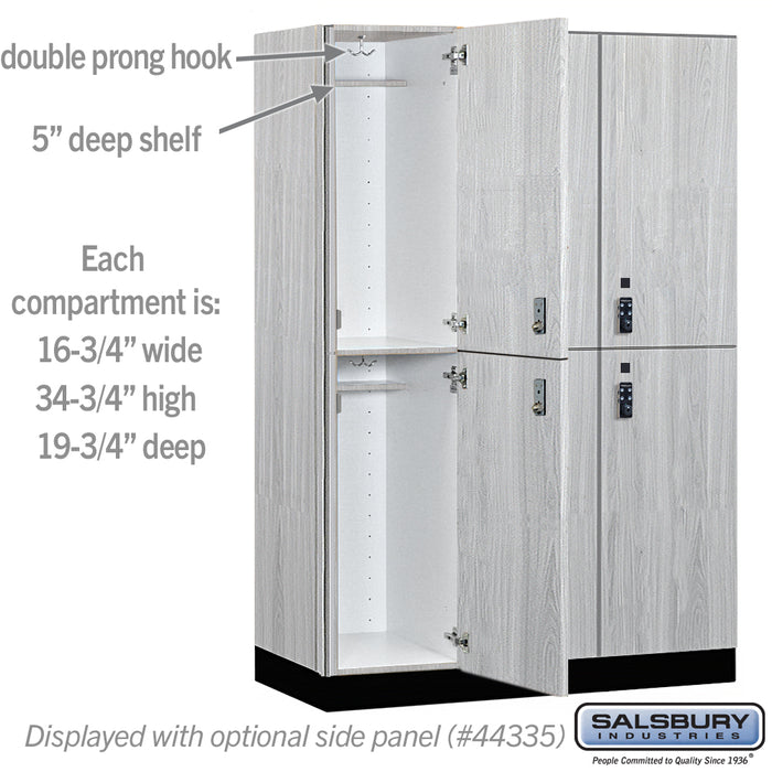 Salsbury 18" Wide Premier Wood Locker - Double Tier - 3 Wide - 6 Feet High - 21" Deep - Silver Teak - Resettable Combination Locks - Sweatfully