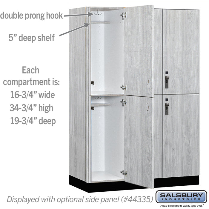 Salsbury 18" Wide Premier Wood Locker - Double Tier - 3 Wide - 6 Feet High - 21" Deep - Silver Teak - Hasps - Sweatfully