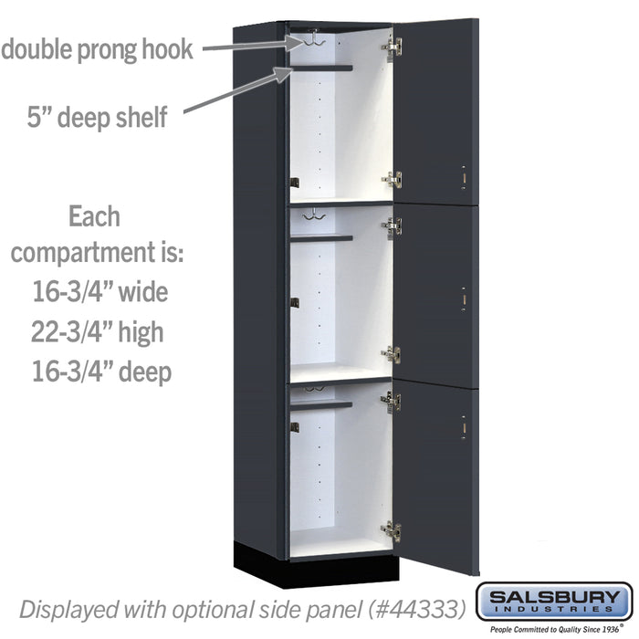 Salsbury 18" Wide Premier Wood Locker - Triple Tier - 1 Wide - 6 Feet High - 18" Deep - Carbon Mesh - Hasps - Sweatfully