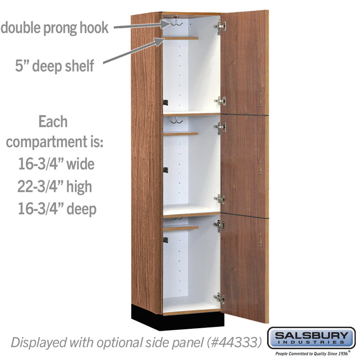 Salsbury 18" Wide Premier Wood Locker - Triple Tier - 1 Wide - 6 Feet High - 18" Deep - Red Oak - Hasps - Sweatfully