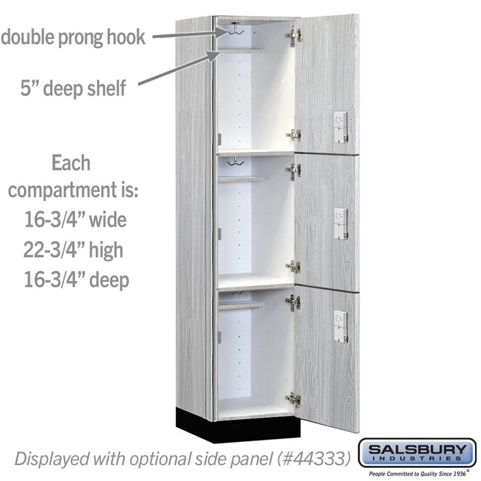 Salsbury 18" Wide Premier Wood Locker - Triple Tier - 1 Wide - 6 Feet High - 18" Deep - Silver Teak - Electronic Locks - Sweatfully
