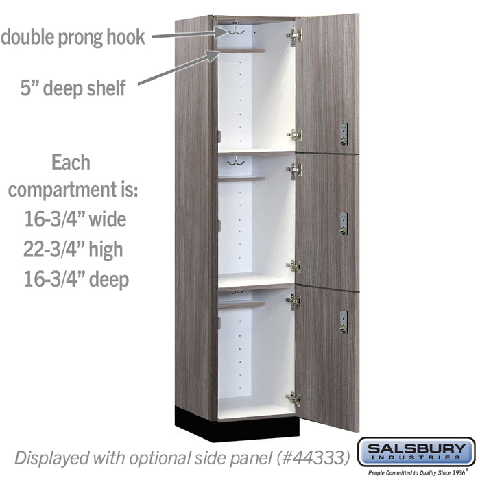 Salsbury 18" Wide Premier Wood Locker - Triple Tier - 1 Wide - 6 Feet High - 18" Deep - Skyline Walnut - Resettable Combination Locks - Sweatfully
