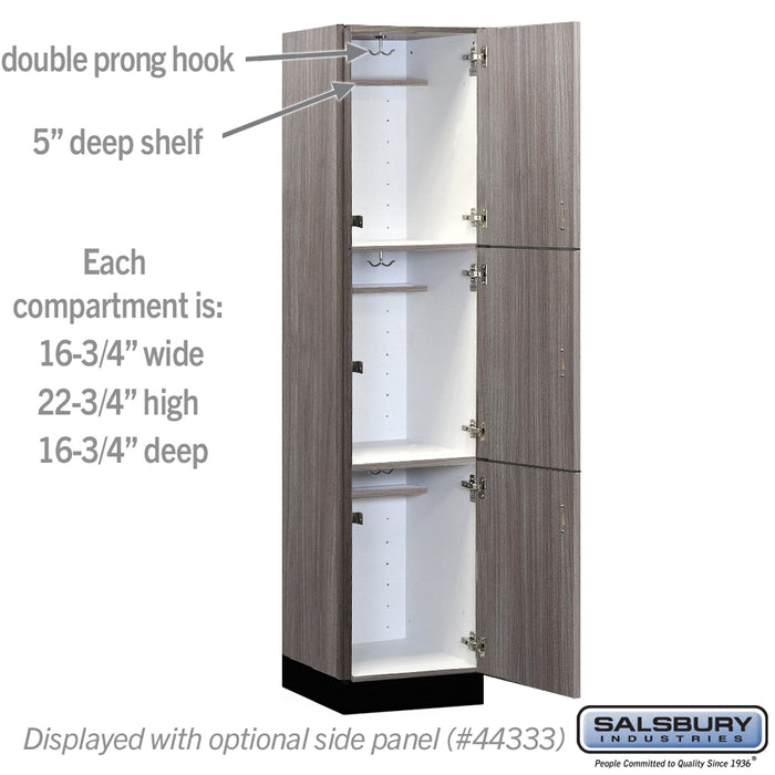 Salsbury 18" Wide Premier Wood Locker - Triple Tier - 1 Wide - 6 Feet High - 18" Deep - Skyline Walnut - Hasps - Sweatfully