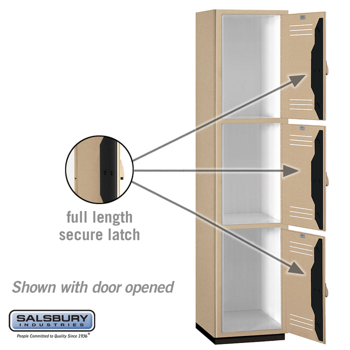 Salsbury 18" Wide Triple Tier Heavy Duty Plastic Locker - 1 Wide - 6 Feet High - 18 Inches Deep - Tan - Sweatfully