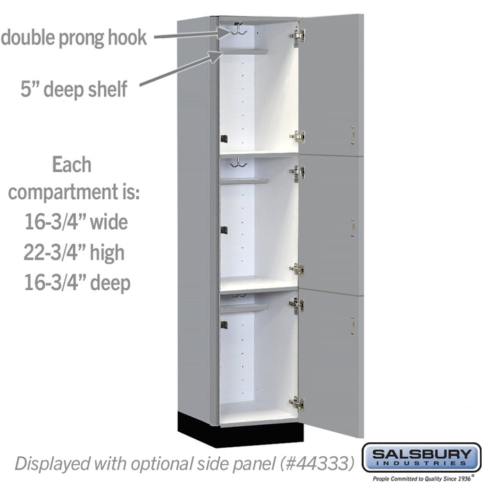 Salsbury 18" Wide Premier Wood Locker - Triple Tier - 1 Wide - 6 Feet High - 18" Deep - Winter Fog - Hasps - Sweatfully
