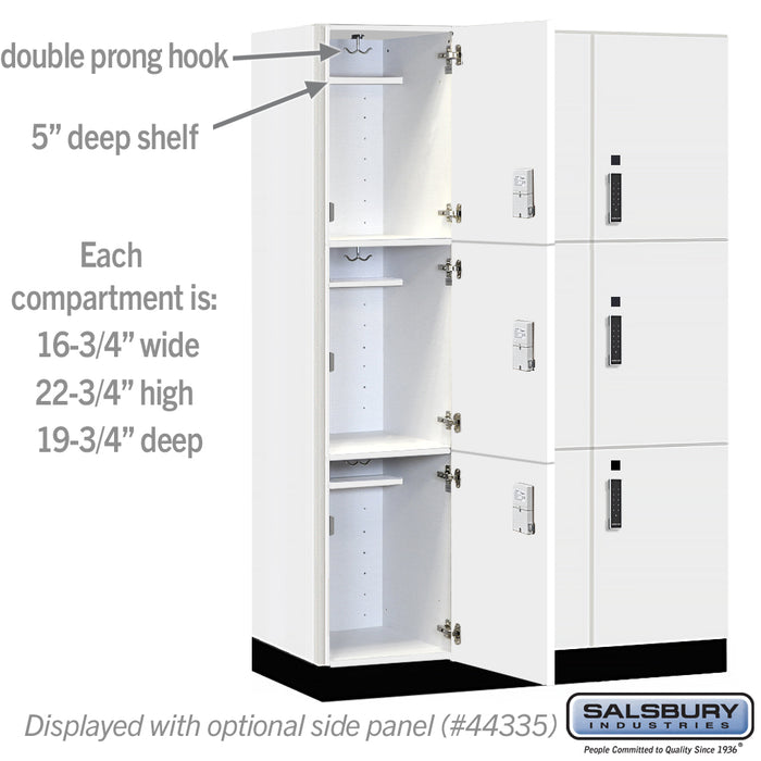 Salsbury 18" Wide Premier Wood Locker - Triple Tier - 3 Wide - 6 Feet High - 21" Deep - Arctic White - Electronic Locks - Sweatfully